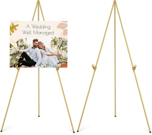 Display Artist Easel Stand - 63" Collapsible Tripod for Easy Folding & Adjustable Art Display - Gold