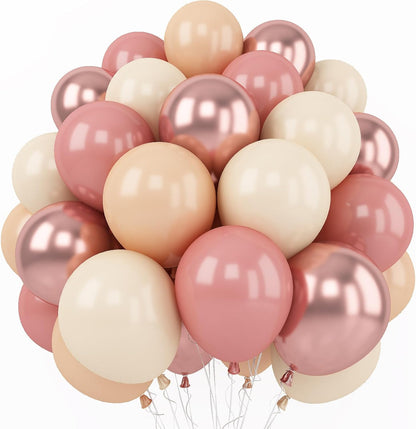 Skiennix Retro Blush Pink Balloons - 60 Pack 12 Inch Dusty Pink & Metallic Chrome for Bridal Showers & Birthdays