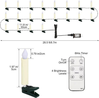 Lewondr LED Christmas Tree Candle Lights - 20 Flameless Clips with Remote & Timer | Beige Holiday Ornaments