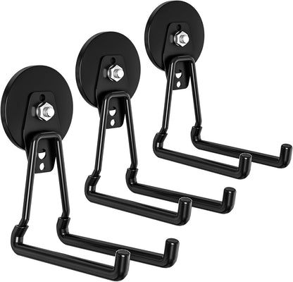 Skiennix Heavy Duty Magnetic Utility Hooks - Anti-Slip Coating for Garage & Garden Tools | Large Size (Black)