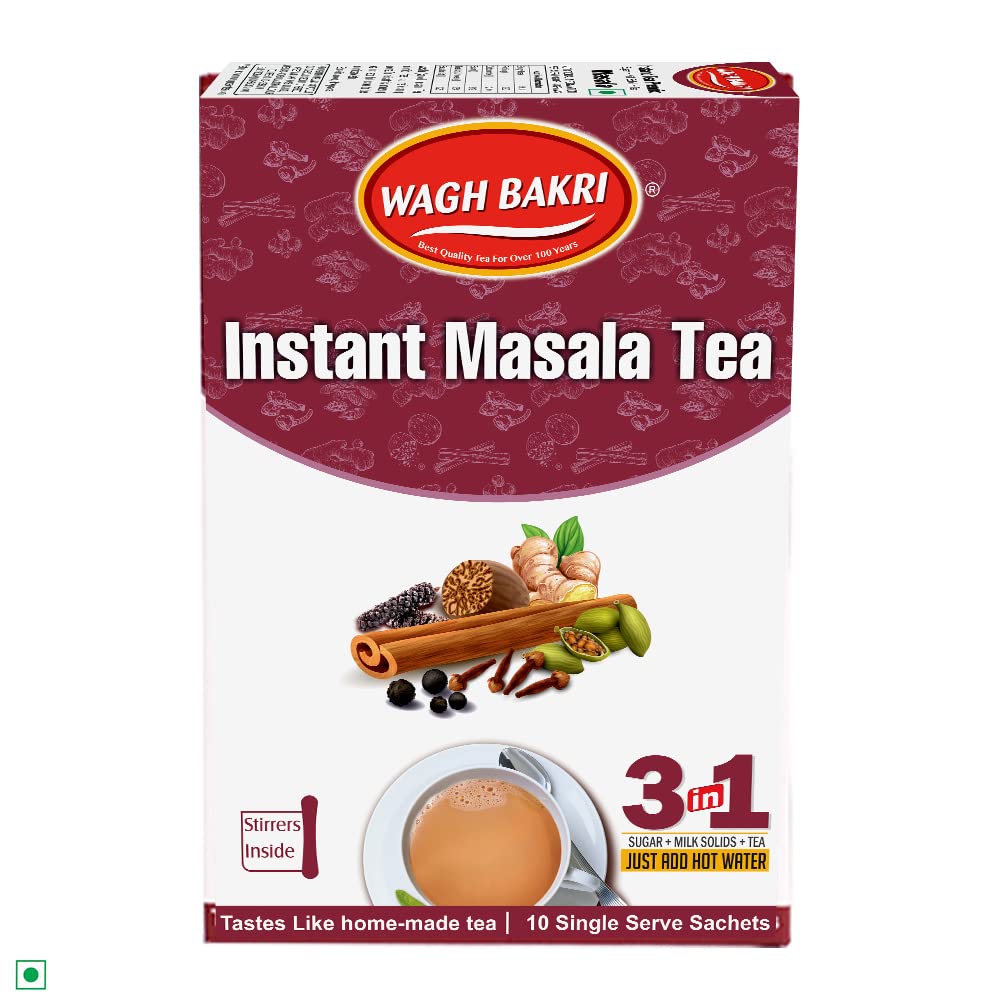 Wagh Bakri | Instant Masala Tea | Unsweetened No Added Sugar | 140g 10 Sachets (4.93 Oz) | Pack of 2