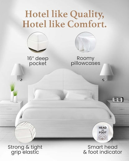 Good Sleep Bedding 100% Egyptian Cotton Queen Sheets - 4 Pc Sateen Weave Set, 16" Deep Pocket - White