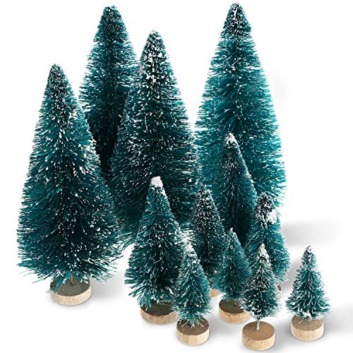 60 Pcs Mini Christmas Bottle Brush Trees with Snow - Assorted Sizes - Holiday Decor