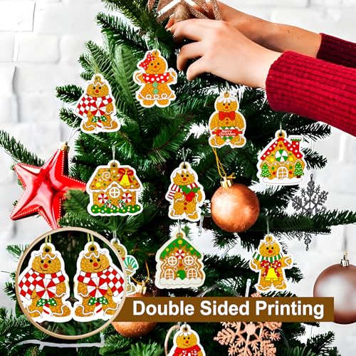 Christmas Wooden Gingerbread Man Ornaments Set - Double-Sided 24 pcs - Holiday Tree Decorations