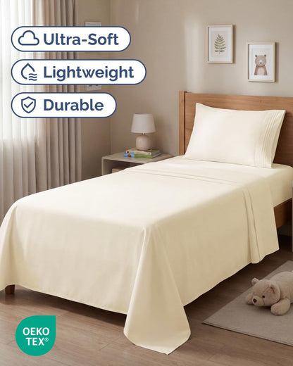 Comfy Twin Size 3-Piece Sheet Set by [Brand Name] - Breathable Cooling Bed Sheets | Ultra-Soft, Deep Pockets, Wrinkle-Free - Oeko-Tex Certified, Off White
