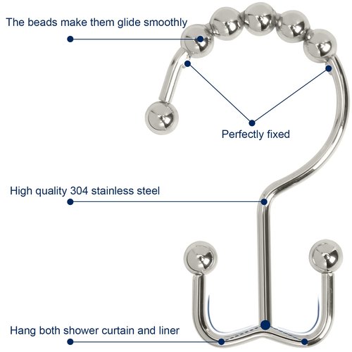 Gidse Shower Curtain Hooks,Sturdy Stainless Steel Double Sided Shower Hooks Rings for Bathroom Shower Curtain Rods Curtains Set of 12 Hooks - Nickel
