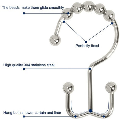 Gidse Shower Curtain Hooks,Sturdy Stainless Steel Double Sided Shower Hooks Rings for Bathroom Shower Curtain Rods Curtains Set of 12 Hooks - Nickel