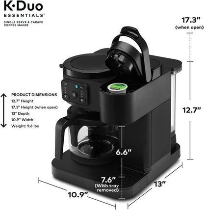 K-Duo Essentials Coffee Maker - Hot & Iced Single-Serve Pod with 72 Oz Reservoir | Strong Brew Feature, Black