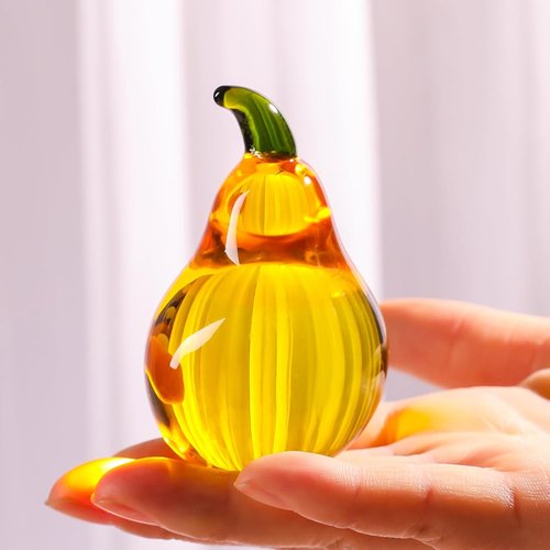 LONGWIN Mini Glass Pear Figurine - Elegant Crystal Paperweight for Home Kitchen Decor | Tabletop Centerpiece