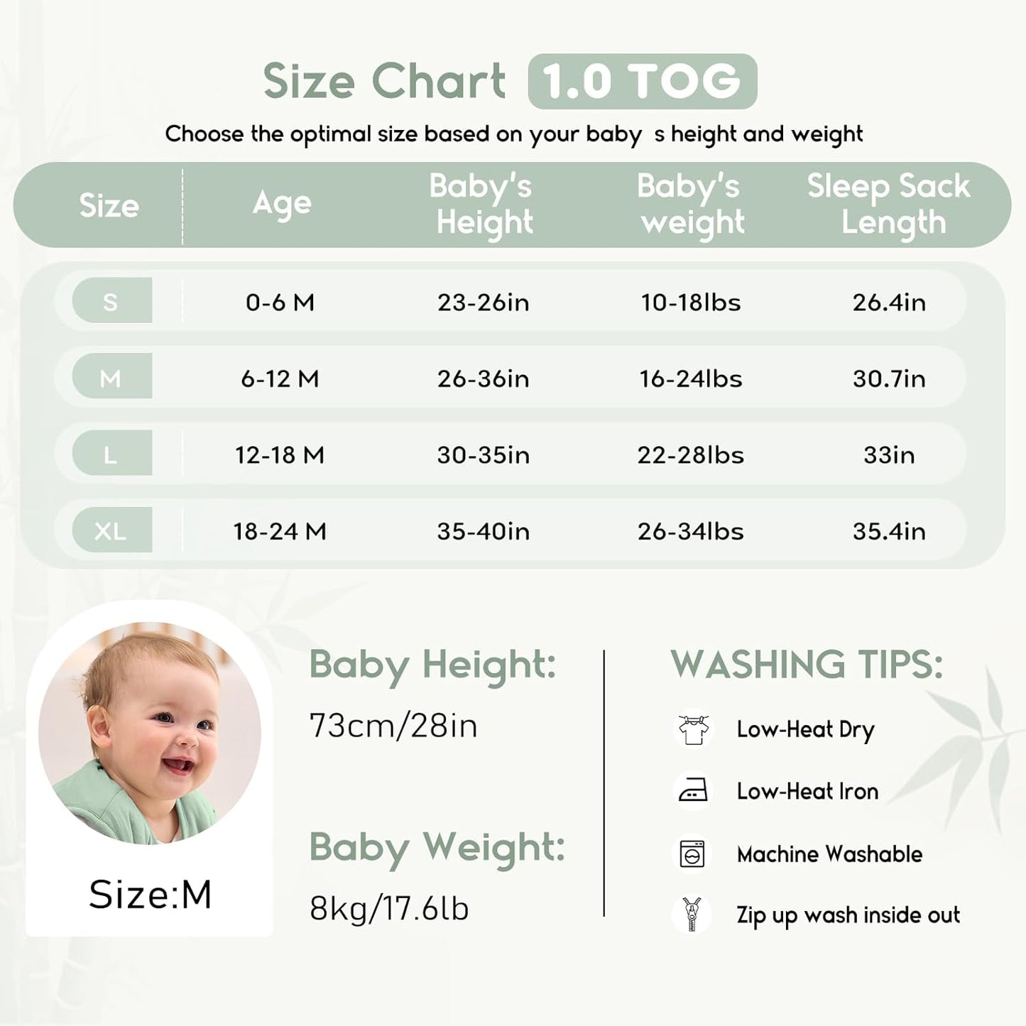 Yoofoss Baby Sleep Sack - Super Soft Rayon Made from Bamboo | 1.0 Tog, 6-12 Months, 2-Way Zipper