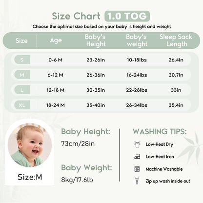 Yoofoss Rayon Made from Bamboo Baby Sleep Sack 6-12 Months 1.0 Tog Baby Wearable Blanket, Super Soft Infant Toddler Sleeping Sack 2-Way Zipper