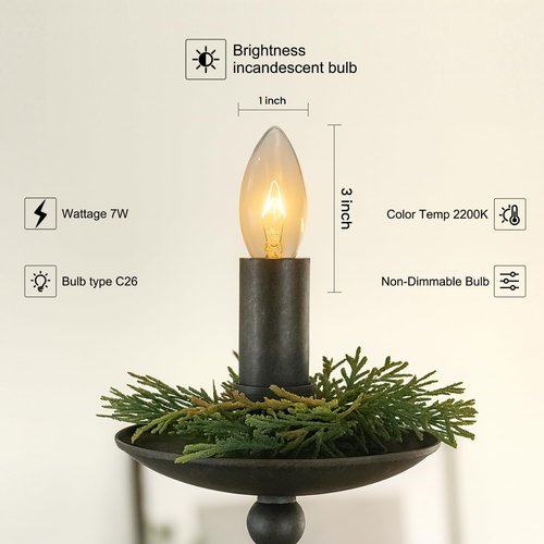 Holiday Joy C26 Christmas Candelabra Replacement Night Light Bulbs - 7W E12 - Crystal Clear - 12 Pack