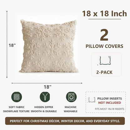 Beige Snowflake Christmas Pillow Covers 18x18 (2 Pack) - Visiontex