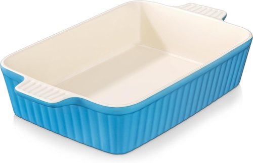 MALACASA 4.4 QT Baking Dish - Durable Ceramic Casserole Pan for Oven | 9x13 Lasagna Dish in Blue