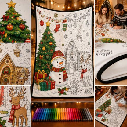 DIY Coloring Blanket Christmas Variation - Washable Sherpa Fleece with Markers
