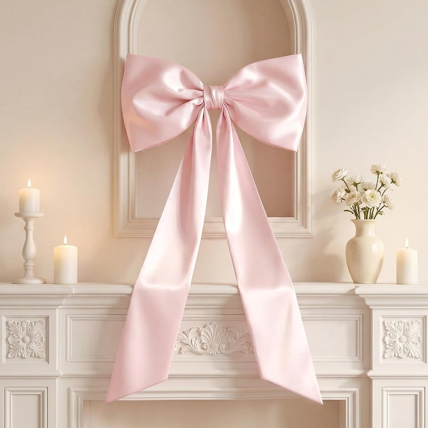 Skiennix Large Pink Bows - Satin Ribbon Tie Coquette Room Decor | 40"x24" Birthday & Wedding Wall Decor