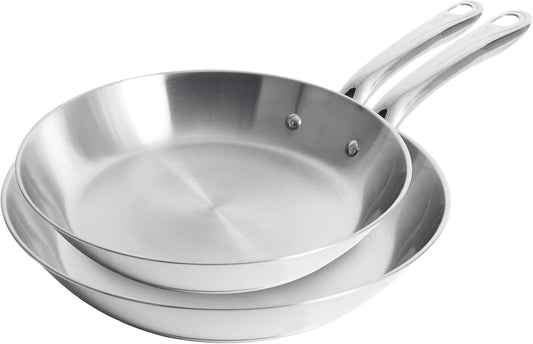T-Fal Gourmet Stainless Steel Pan Set - 11" & 12" Induction Compatible Skillets | Dishwasher & Oven Safe to 500°F