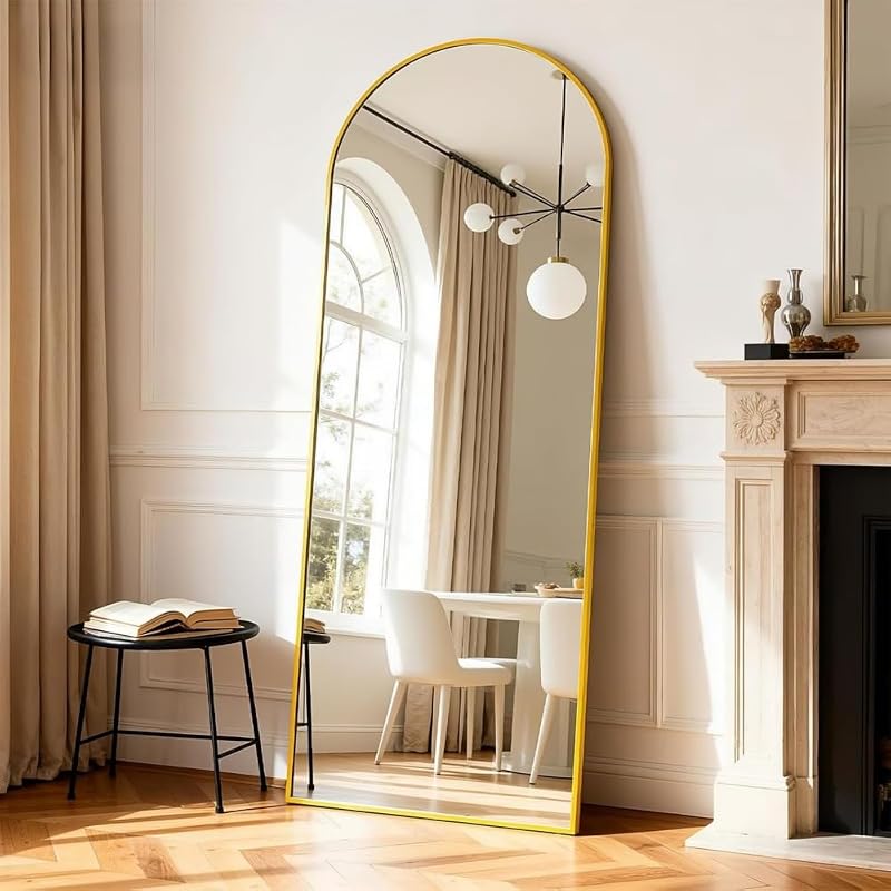 Full-Length Arched Floor Mirror with Gold Frame – 71 x 26 in Freestanding Dressing Mirror