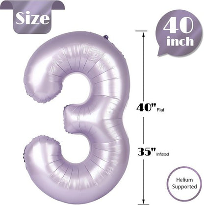 Lilac Number 3 Balloon - 40 Inch Birthday Celebration Decor for Kids & Adults | Perfect for 3rd Birthday Parties