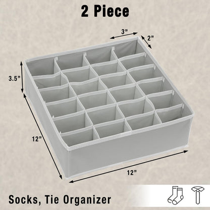 Simple Houseware 24-Cell Sock Organizer - 2 Pack Drawer Divider in Gray for Neat Storage