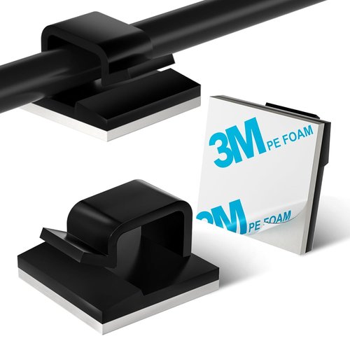 KGROTE Cable Clips - 100PCS Strong Adhesive Wire Holders for Desk, Wall & Car | Black Medium Size