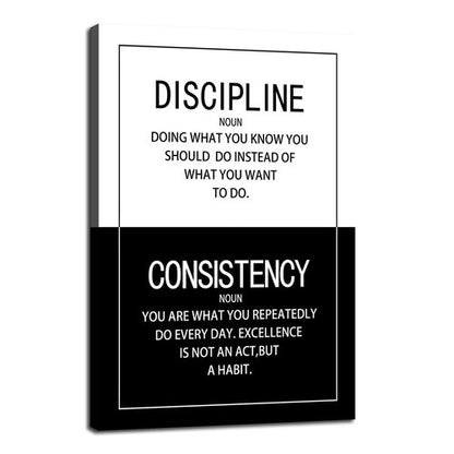 Discipline Consistency Noun Inspirational Wall Art for Office Motivational Posters Picture Prints Canvas Modern Home Decor Painting Artwork for Stretched and Framed Ready to Hang [24''W x 36''H]