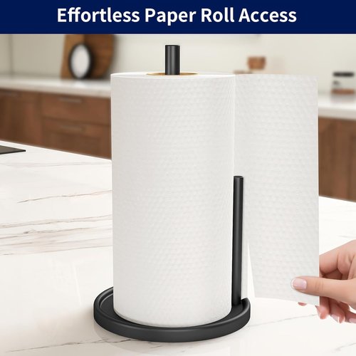 Jesginboo Paper Towel Holder - Stylish Black Countertop Design with Weighted Base for Stability