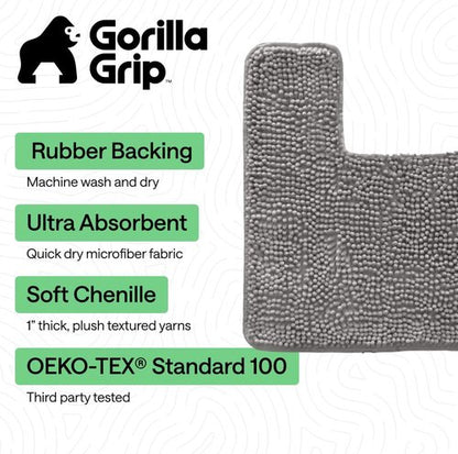 Gorilla Grip Plush Chenille Bath Rug Mat - Soft Microfiber for Square Toilet Base | Machine Washable, Grey