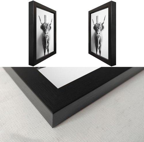 Highland Cow Wall Art | Framed Bathroom Decor - Cute Black and White 3-Piece Canvas Set