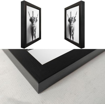 Highland Cow Wall Art | Framed Bathroom Decor - Cute Black and White 3-Piece Canvas Set