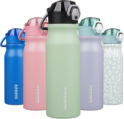 BJPKPK Insulated Water Bottle - 25oz Stainless Steel Flask with Straw & Carry Handle | Sage Color