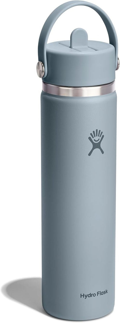 Hydro Flask Water Bottle - Insulated Stainless Steel - 24 Oz Leakproof Wide Straw Lid in Shale Gray