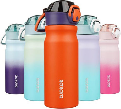 BJPKPK Insulated Water Bottle - 18oz Stainless Steel Flask with Straw & Carry Handle | Orange