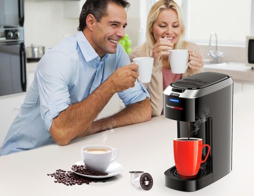 Bonsenkitchen Single Serve Coffee Maker, Coffee Brewer for K Cup Capsule, Fast Brewing Coffee Machine, Space Saving Design, 6 to 14oz Brew Size, Fits 6.6" Travel Mugs, Silver