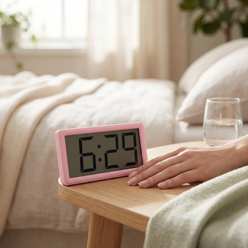 Pink Magnetic Digital Clock with Stand - 12 Hour Display, Desktop & Fridge Mount