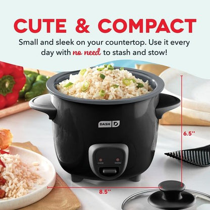 Dash Mini Ceramic Rice Cooker - Compact Single-Serve Cooker with Nonstick Pot & Keep Warm Function - Black