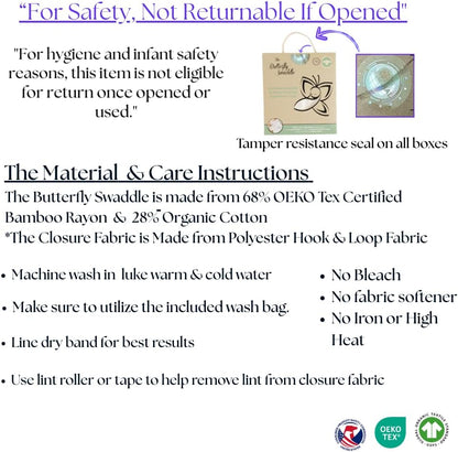 Butterfly Swaddle - Organic Newborn Baby Sleep Sack & Wrap Blanket | Calming Sage Accessory for Preemies (4-7 lbs)