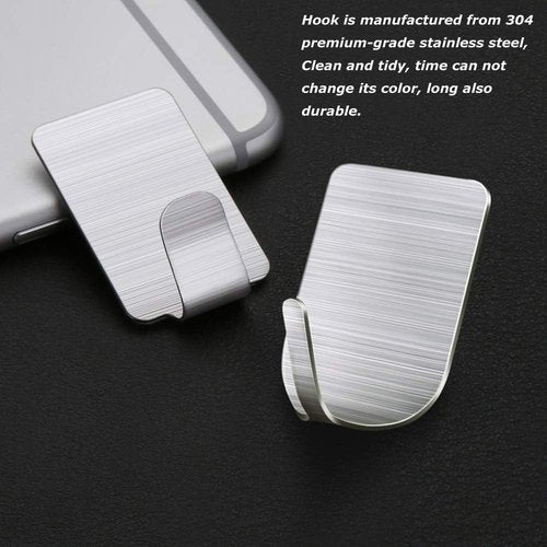 JINSHUNFA Heavy Duty Adhesive Hooks - Ultra Strong Waterproof Stainless Steel | 12 Pack for Home & Office