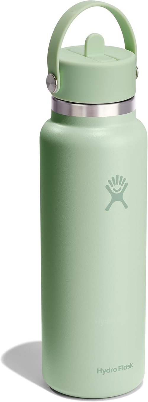 Hydro Flask Water Bottle - Insulated Stainless Steel with Wide Mouth Flex Straw Lid - 40 Oz Aloe Green