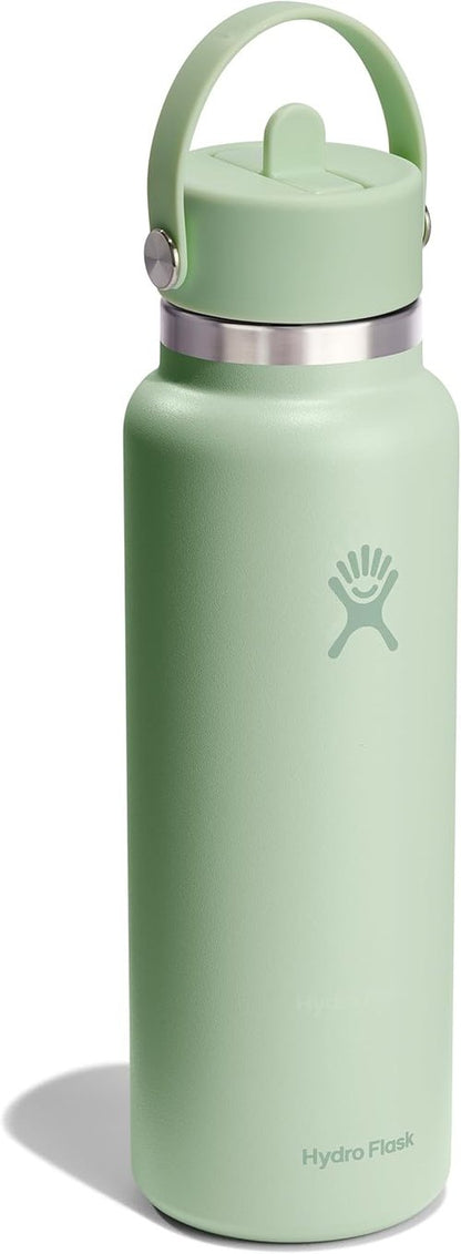 Hydro Flask Water Bottle - Insulated Stainless Steel with Wide Mouth Flex Straw Lid - 40 Oz Aloe Green