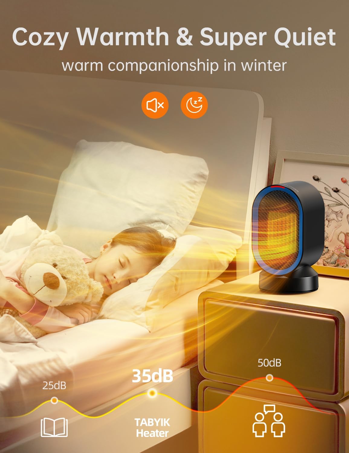 TABYIK Electric Space Heater - Portable 45° Oscillating Indoor Heater for Home & Office | Black