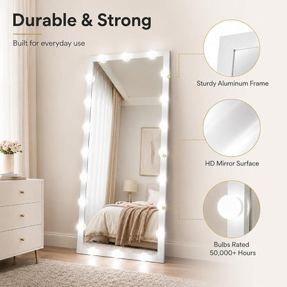 Full Length Mirror with Lights - 63 x 24 Inch, 3 Color Modes, Silver Variation
