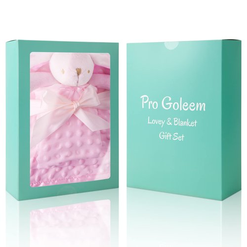 Pro Goleem Baby Blanket with Pink Bunny Security Blanket Newborn Girl Gifts Set