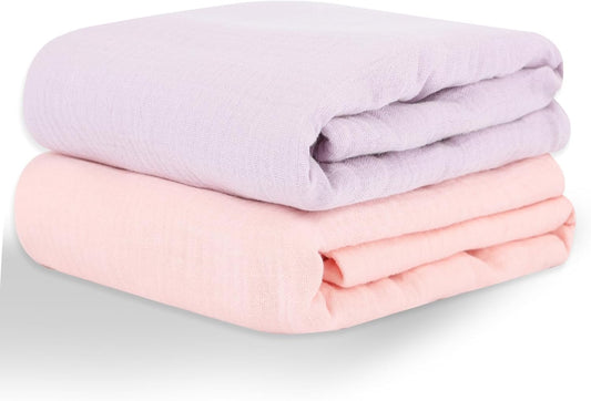 Skiennix Muslin Swaddle Blankets - Soft & Breathable 100% Cotton, 2 Pack, 40 x 40 Inches | Pink & Purple Baby Essentials