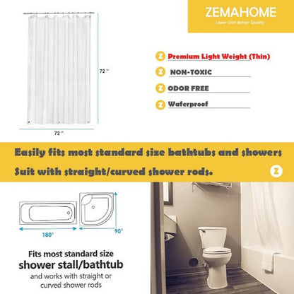 ZEMAHOME 2 Pack PEVA Plastic Shower Curtain Liner Premium Light Weight 72" x 72" Clear Bathroom Shower Showroom Curtain Liner with Rustproof Metal Gromments and Weighted Magnet
