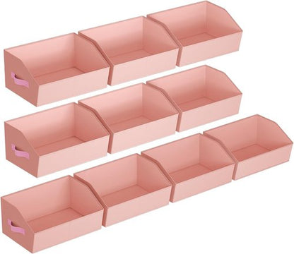 Homsorout Decorative Closet Baskets - Trapezoid Storage Bins with Handles | 10-Pack, Pink for Home & Office Organization