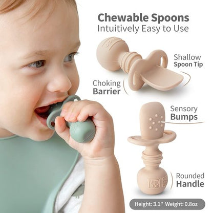 SAMiGO Silicone Baby Spoons Self Feeding 6+ Months - Infant Toddler Utensils - First Stage Baby Led Weaning Feeding Supplies - Set of 3 Pack