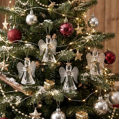 Crystal Angel Hanging Ornament Set - Heart, Book, Cross, Folded Hands - Christmas Religious Decor