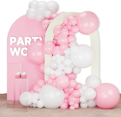 PartyWoo Pink and White Balloons - 140-Piece Pastel Balloon Set for Birthday Decorations | 18", 12", 10", 5" Sizes