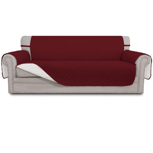 Easy-Going 4 Seater Sofa Slipcover Reversible Sofa Cover Water Resistant Couch Cover with Foam Sticks Elastic Straps Furniture Protector for Pets Children Dog Cat (XX-Large, Christmas Red/Ivory)
